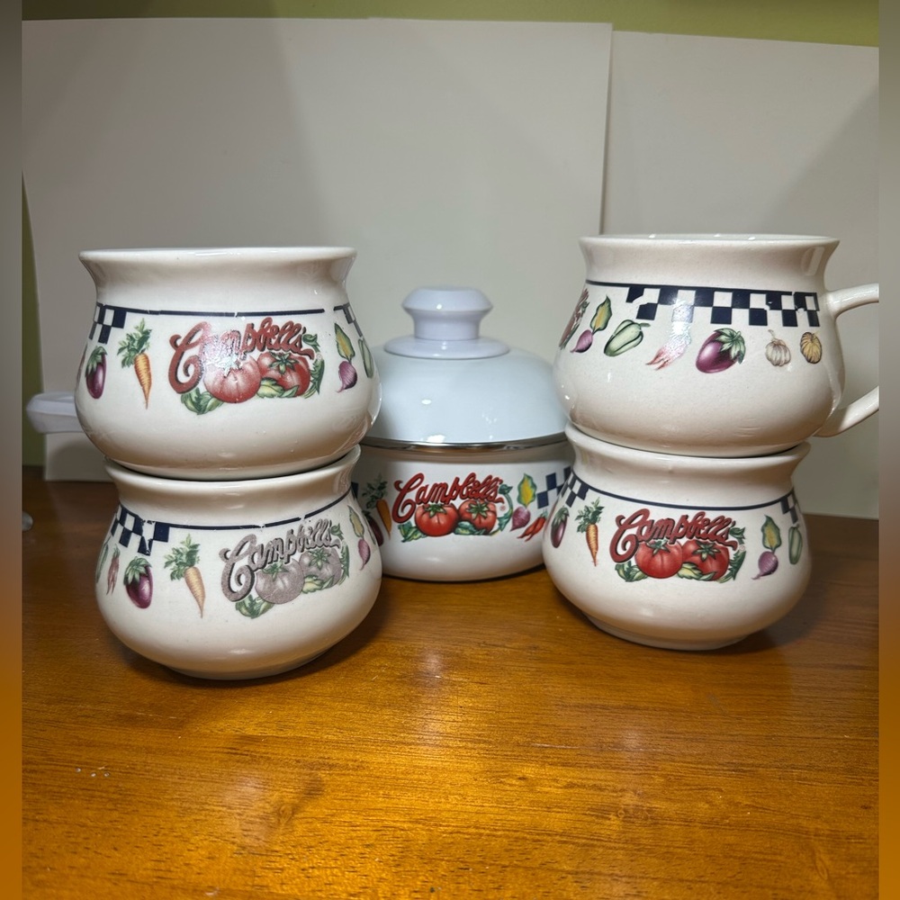 VTG 1997 Gibson Campbell’s Soup Saucepan Pot w/lid  And 4 Mug bowl with Handle